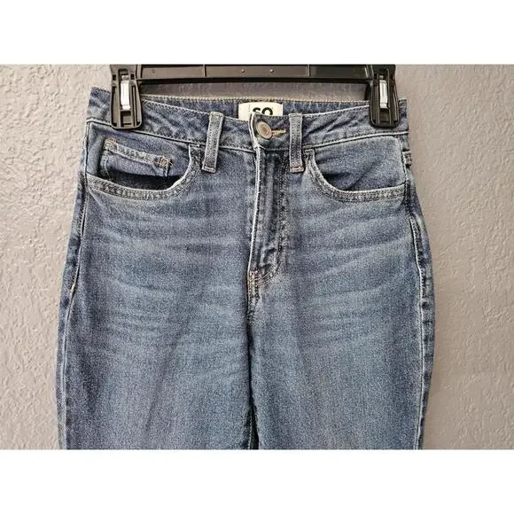 Women's So Denim Jeans Pants Size 0 24W Blue High Rise 90s Bootcut Distressed - Picture 14 of 16